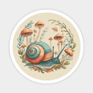 Cottagecore Snail with Mushrooms Magnet